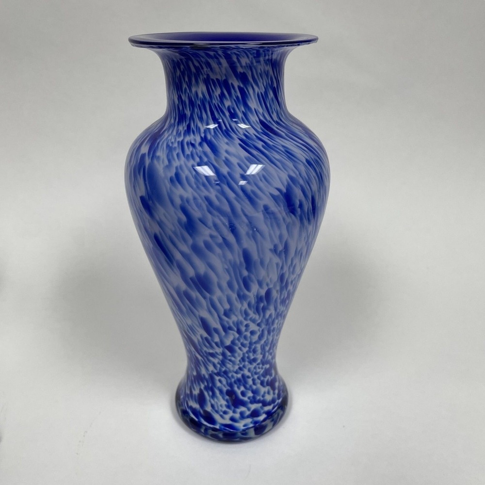 Blue White Glass Vase 11 3/8" tall